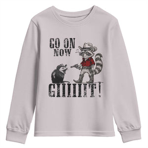 Funny Cowboy Raccoon Opossum Youth Sweatshirt Go On Now Git TS14 Ice Gray Print Your Wear