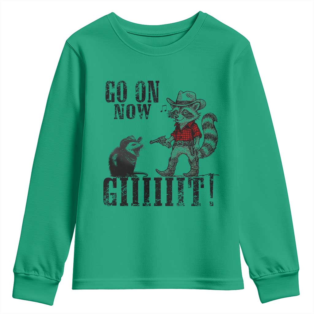 Funny Cowboy Raccoon Opossum Youth Sweatshirt Go On Now Git TS14 Irish Green Print Your Wear