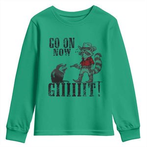 Funny Cowboy Raccoon Opossum Youth Sweatshirt Go On Now Git TS14 Irish Green Print Your Wear