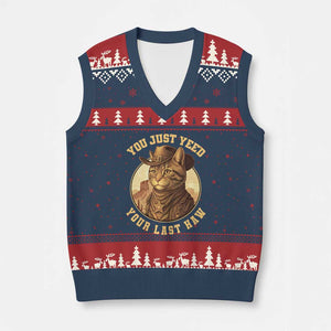 Cowboy Cat V-Neck Knit Sweater Vest You Just Yeehaw Your Last Haw TS14 Navy Red Print Your Wear