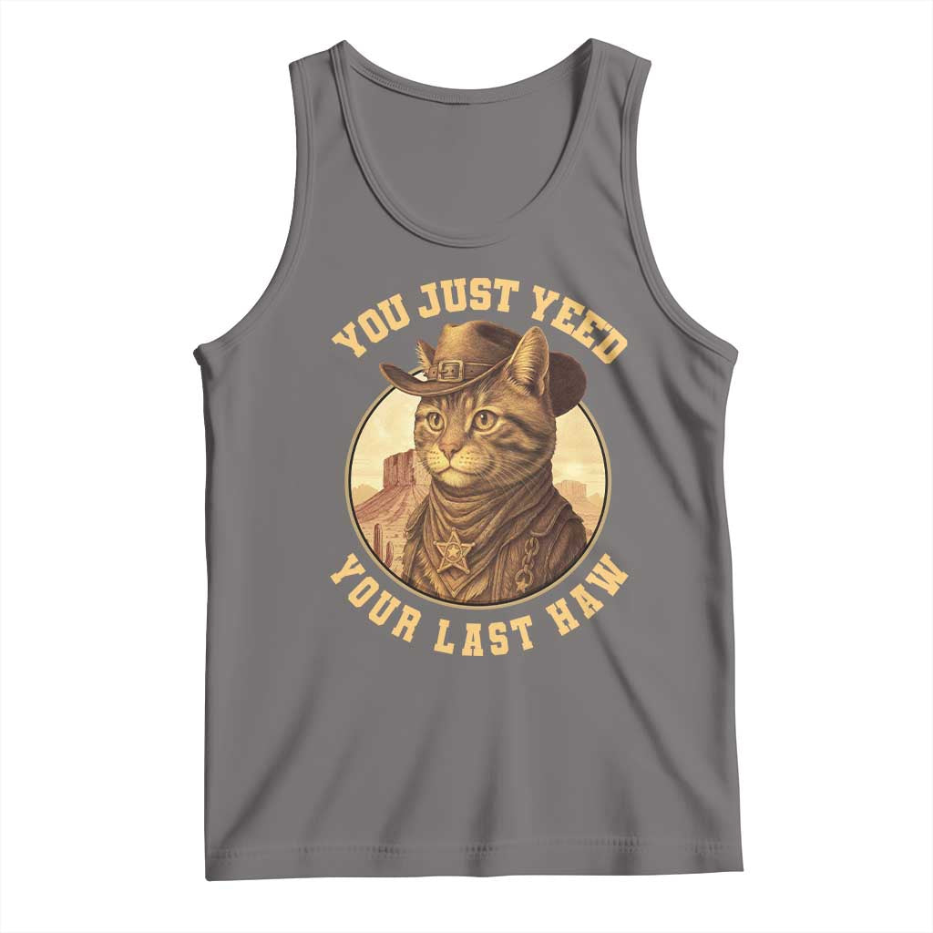 Cowboy Cat Tank Top You Just Yeehaw Your Last Haw TS14 Deep Heather Print Your Wear