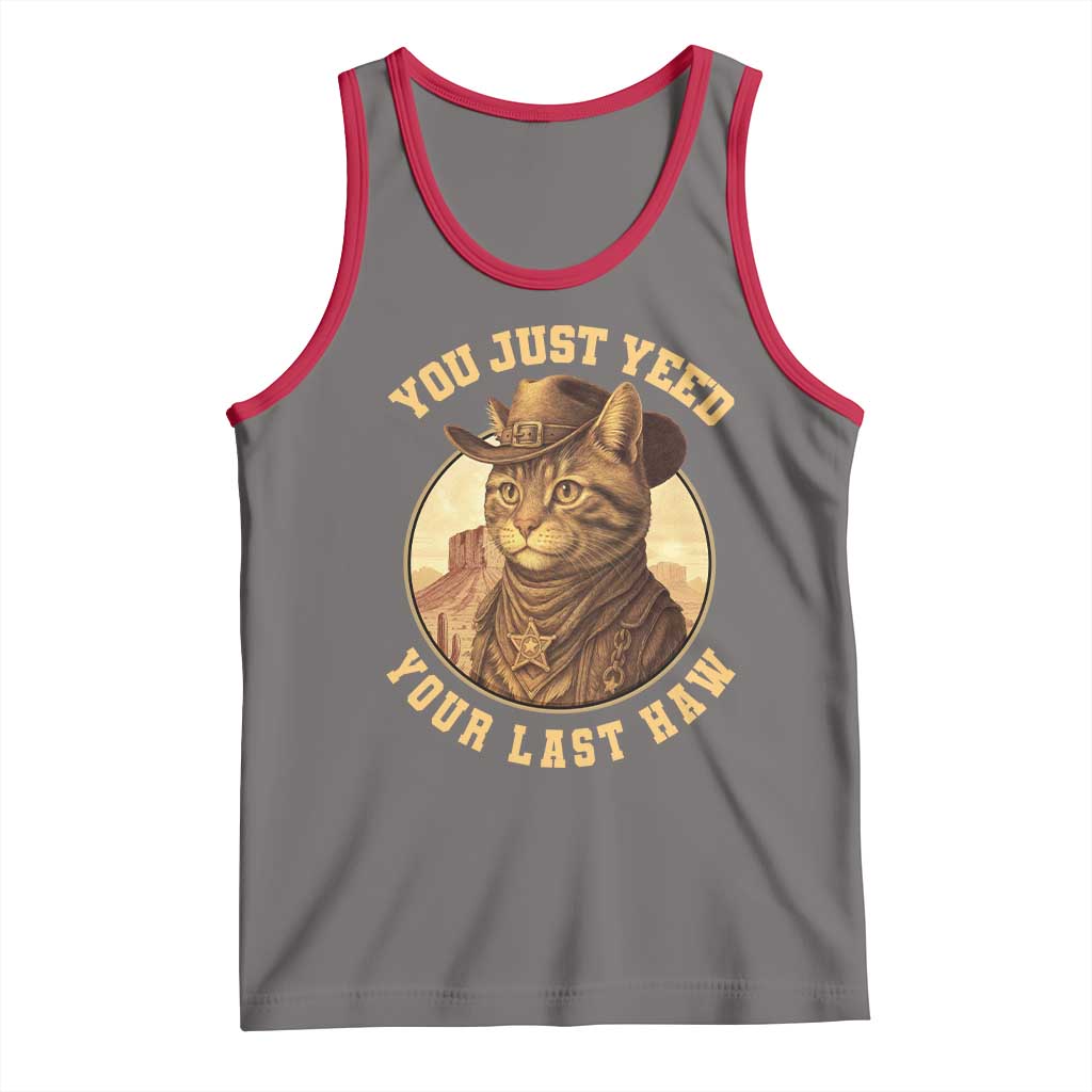 Cowboy Cat Tank Top You Just Yeehaw Your Last Haw TS14 Deep Heather Red Print Your Wear