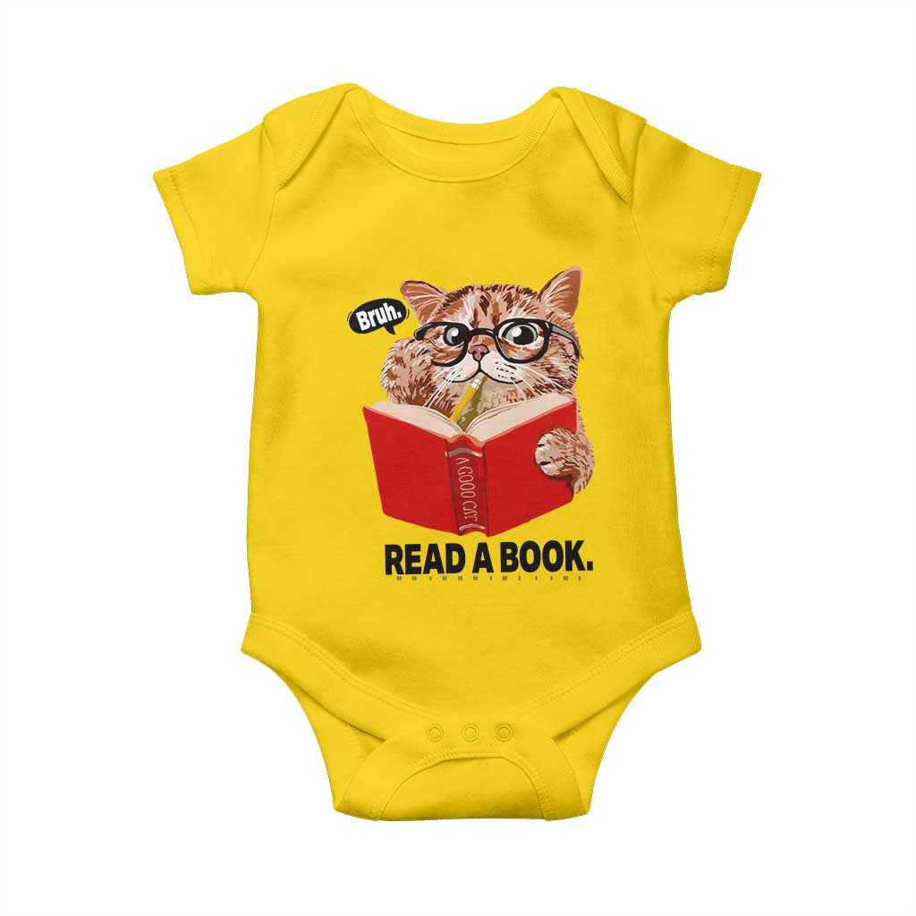 Funny Cat Reading Baby Onesie Book Lover - Print Your Wear