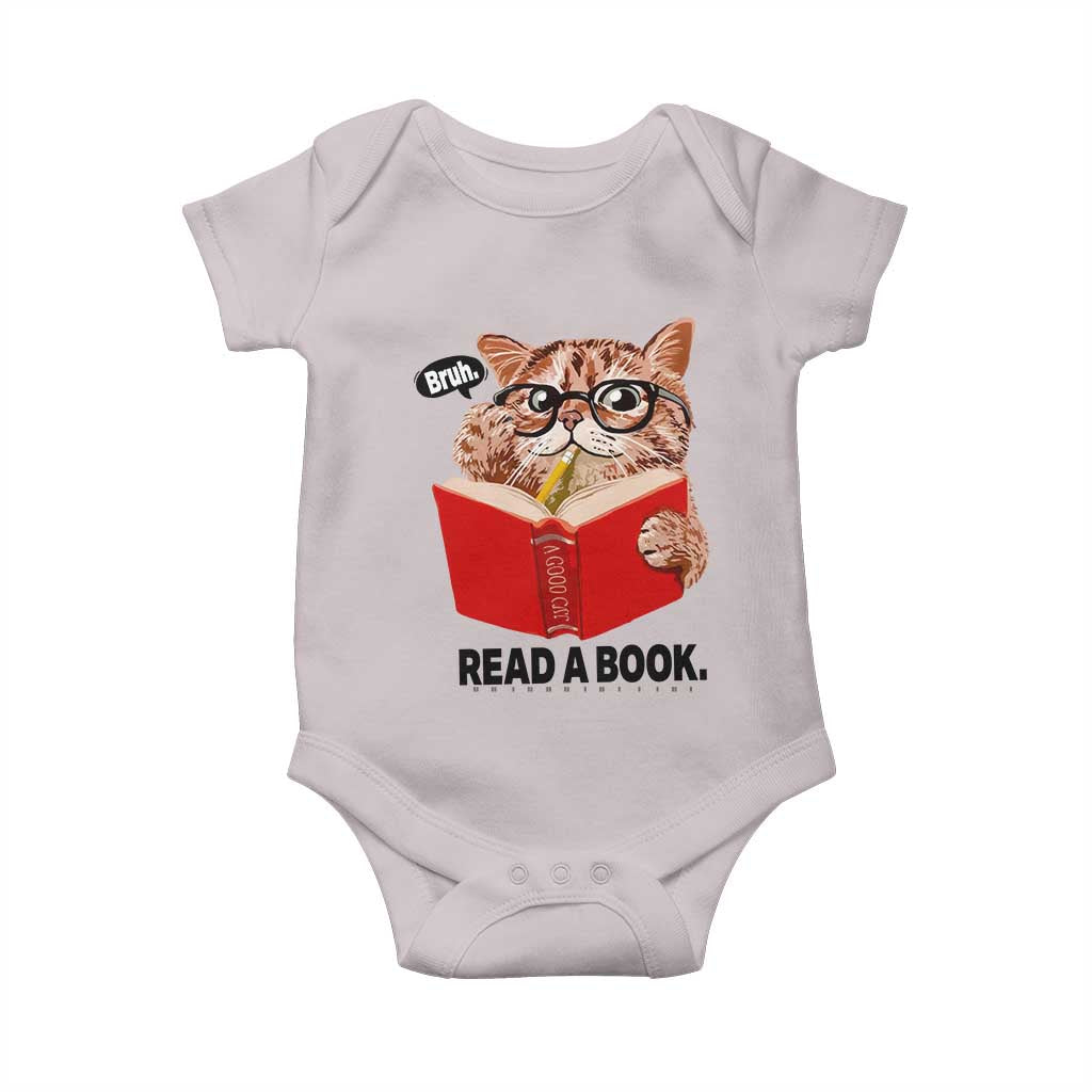 Funny Cat Reading Baby Onesie Book Lover TS14 Ice Gray Print Your Wear