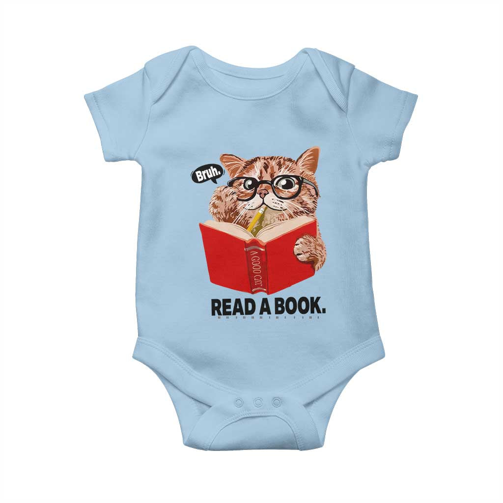 Funny Cat Reading Baby Onesie Book Lover TS14 Light Blue Print Your Wear