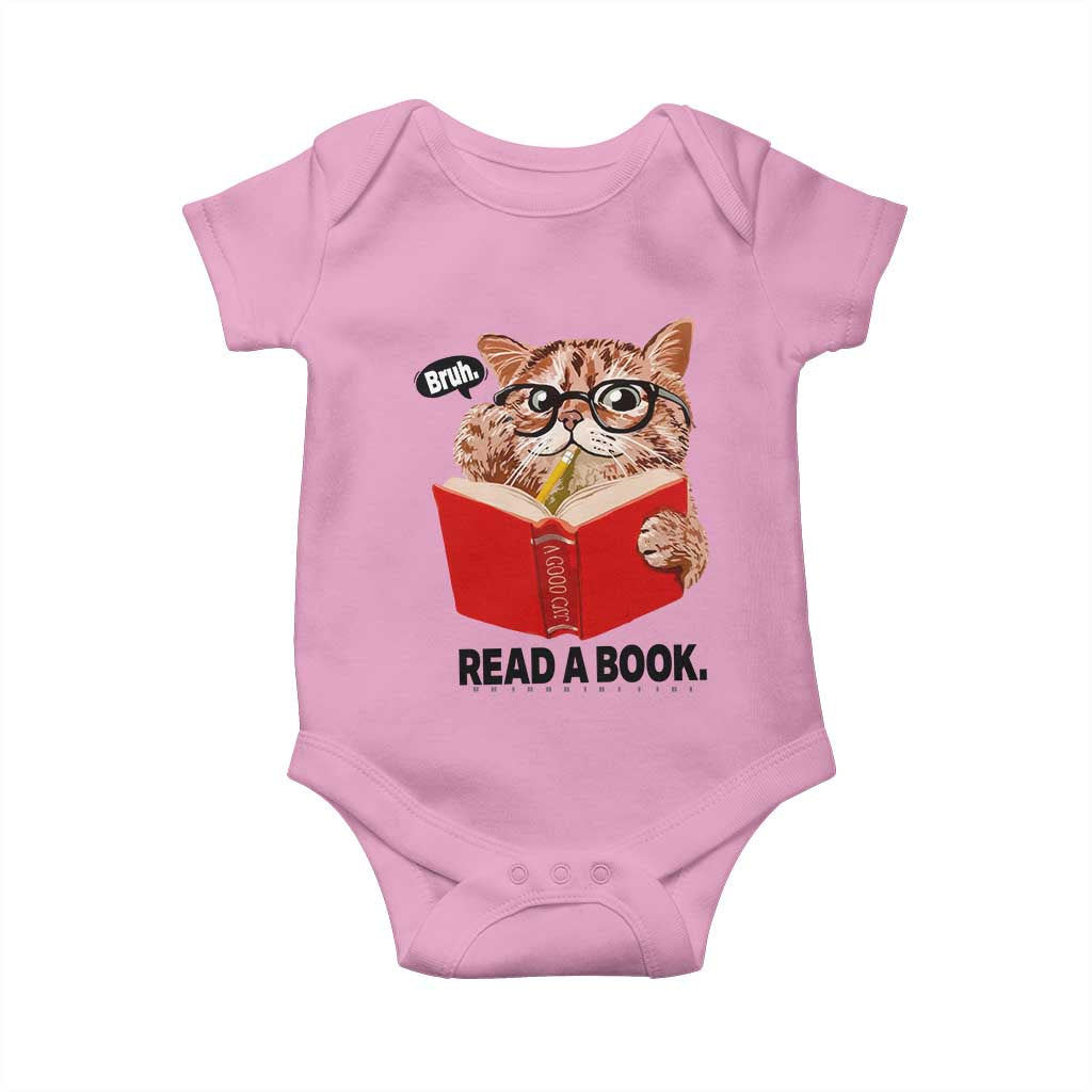 Funny Cat Reading Baby Onesie Book Lover TS14 Light Pink Print Your Wear