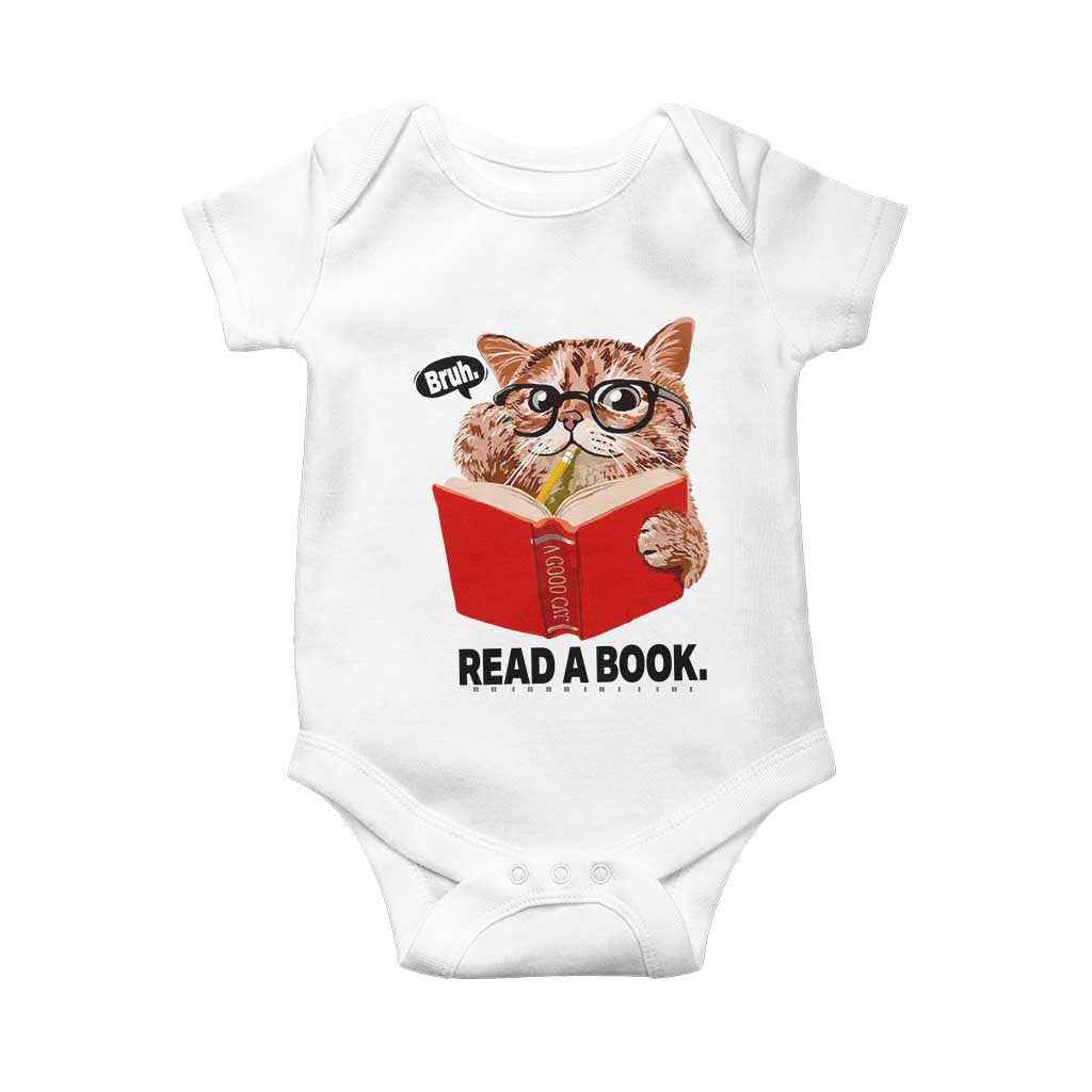 Funny Cat Reading Baby Onesie Book Lover - Print Your Wear
