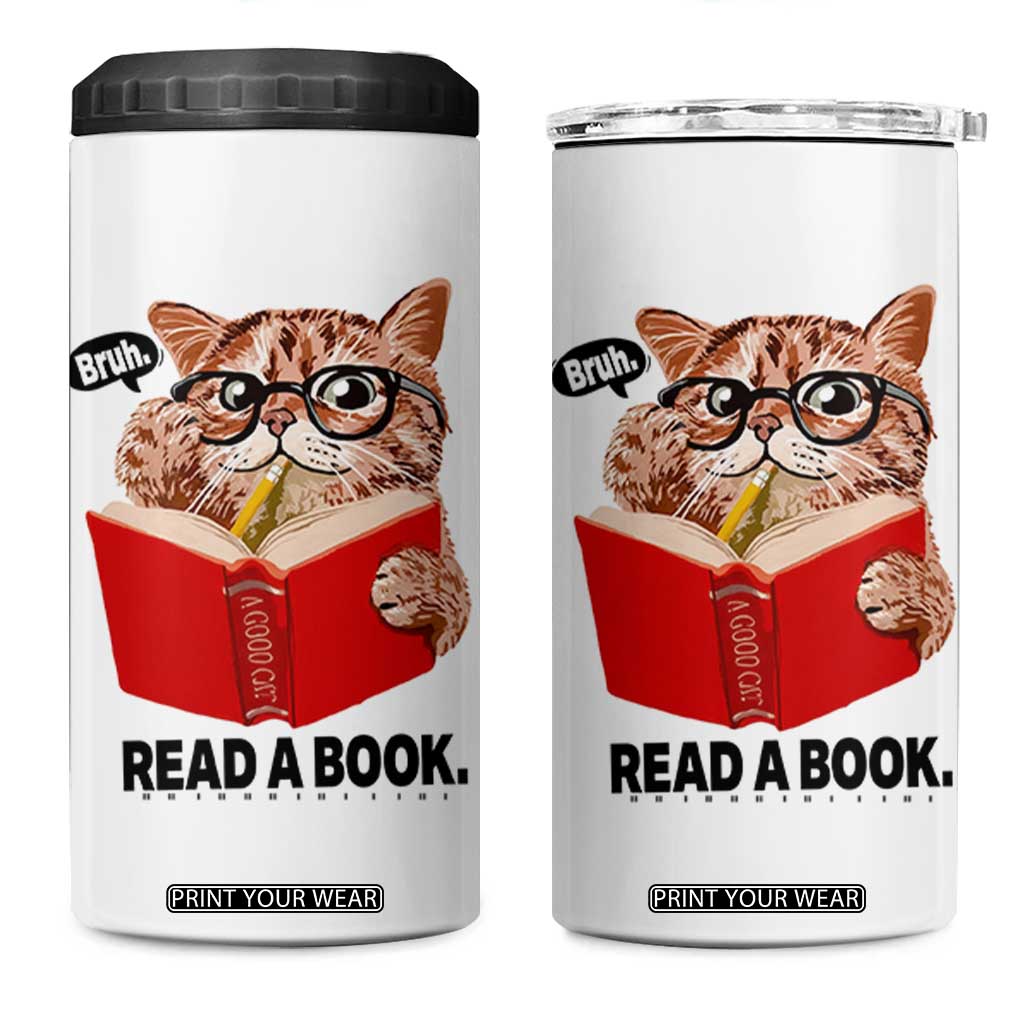 Funny Cat Reading 4 in 1 Can Cooler Tumbler Book Lover TS14 One Size: 16 oz White Print Your Wear