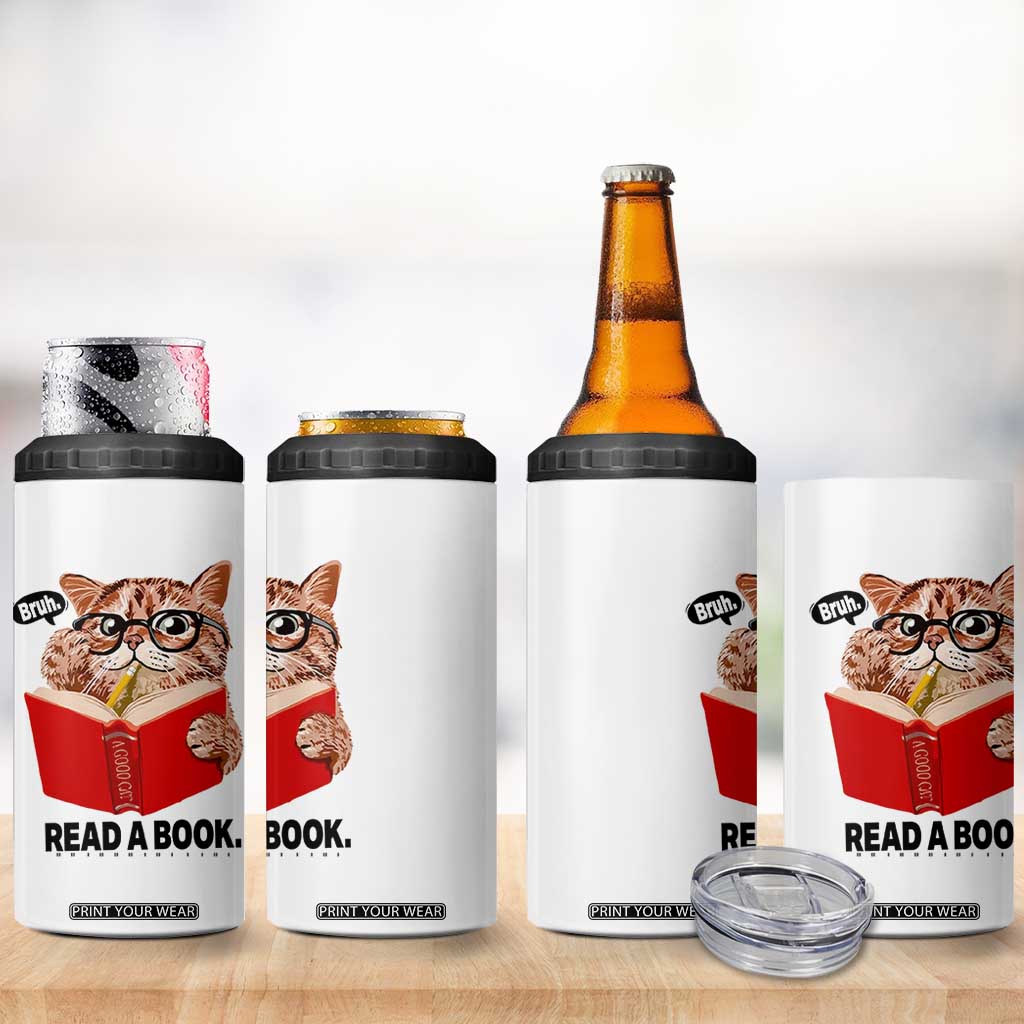 Funny Cat Reading 4 in 1 Can Cooler Tumbler Book Lover TS14 Print Your Wear