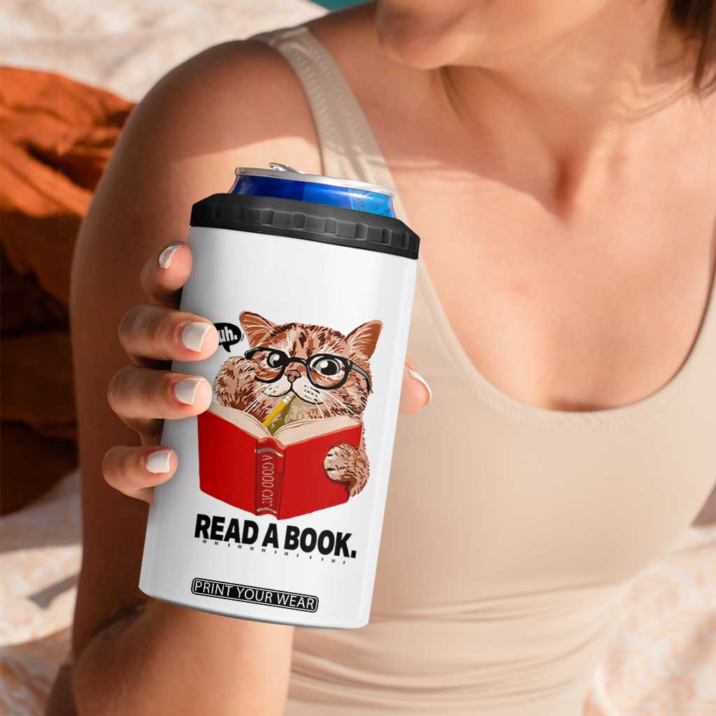 Funny Cat Reading 4 in 1 Can Cooler Tumbler Book Lover TS14 Print Your Wear