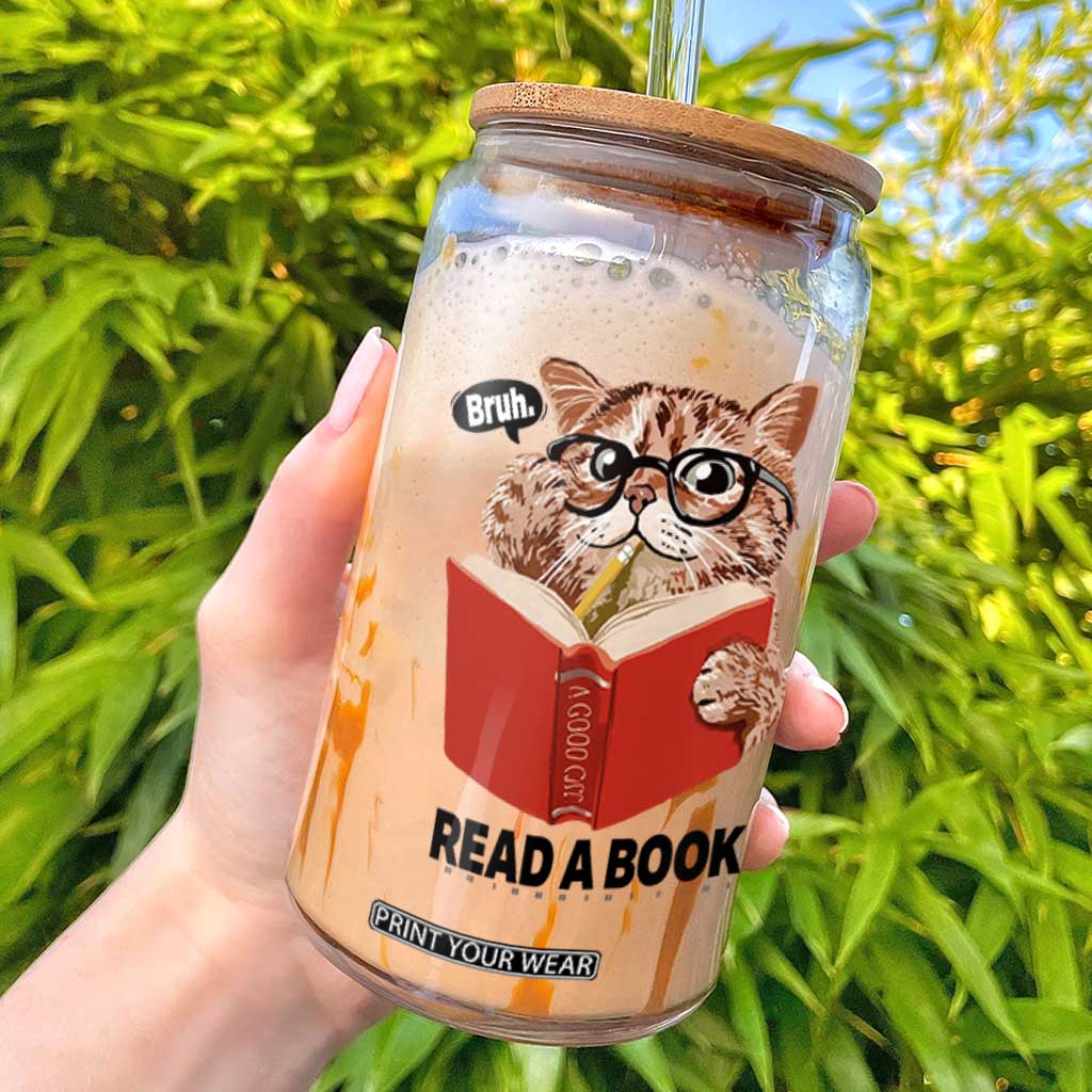 Funny Cat Reading Glass Can Book Lover TS14 White Print Your Wear