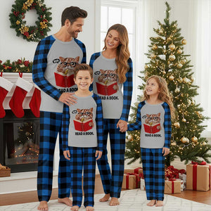 Funny Cat Reading Plaid Pajama Set Book Lover TS14 Blue Plaid Print Your Wear