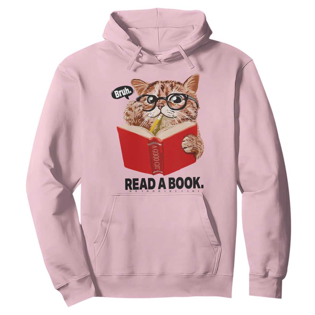 Funny Cat Reading Hoodie Book Lover TS14 Light Pink Print Your Wear