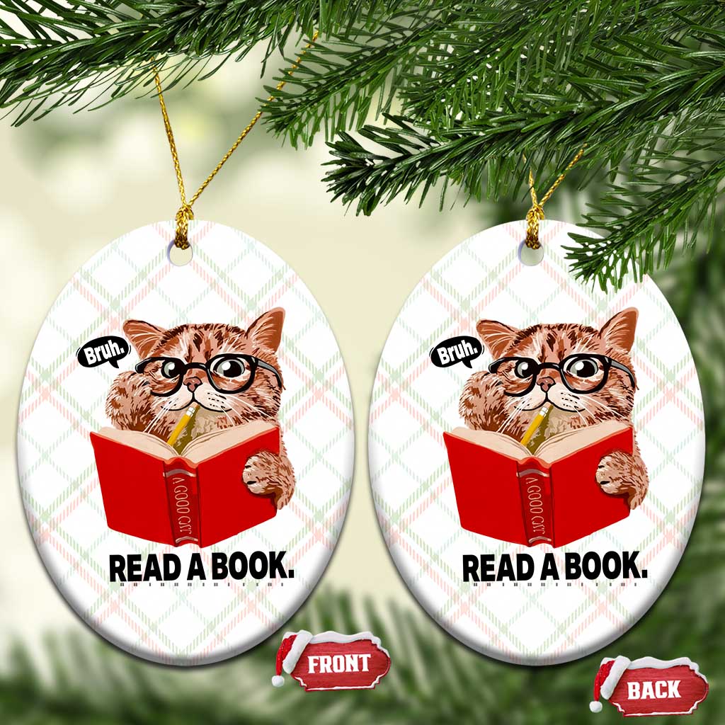 Funny Cat Reading Ceramic Ornament Book Lover TS14 Print Your Wear