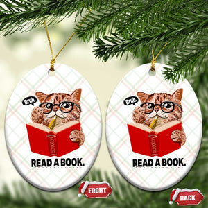 Funny Cat Reading Ceramic Ornament Book Lover TS14 Print Your Wear