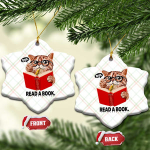 Funny Cat Reading Ceramic Ornament Book Lover TS14 Print Your Wear