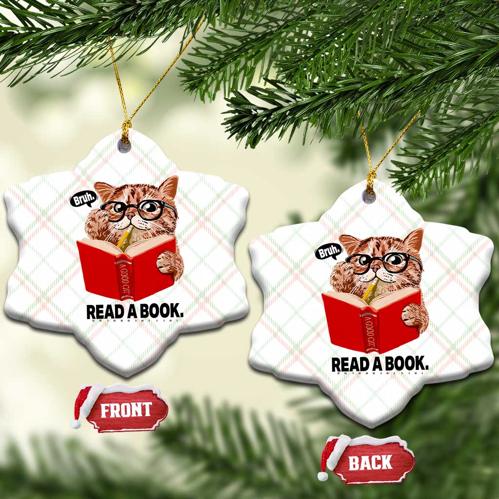 Funny Cat Reading Ceramic Ornament Book Lover TS14 Print Your Wear