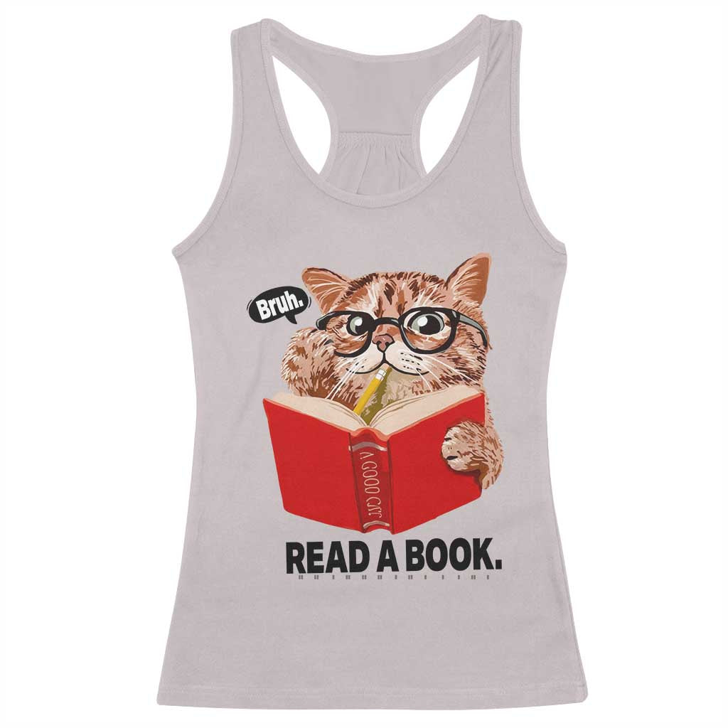 Funny Cat Reading Racerback Tank Top Book Lover TS14 Ice Gray Print Your Wear