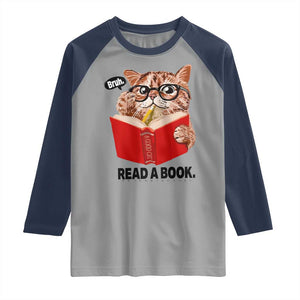 Funny Cat Reading Raglan Shirt Book Lover TS14 Sport Gray Navy Print Your Wear