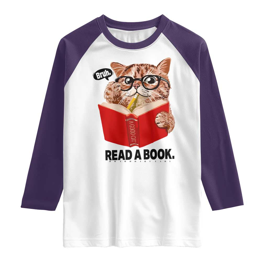 Funny Cat Reading Raglan Shirt Book Lover TS14 White Purple Print Your Wear