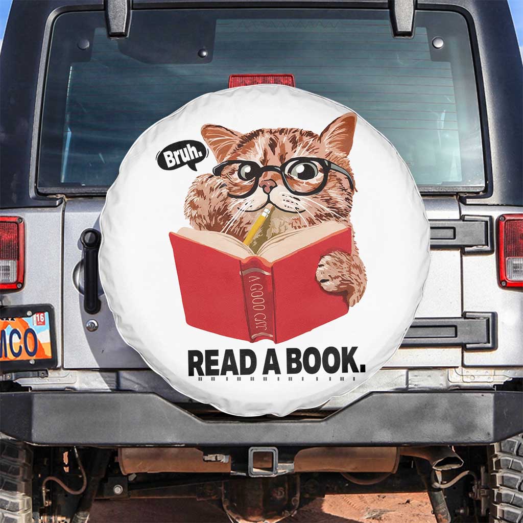 Funny Cat Reading Spare Tire Cover Book Lover TS14 No hole White Print Your Wear