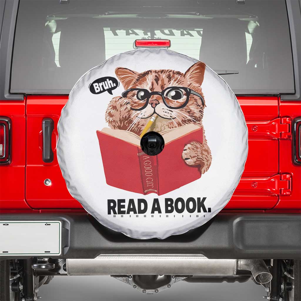 Funny Cat Reading Spare Tire Cover Book Lover TS14 White Print Your Wear
