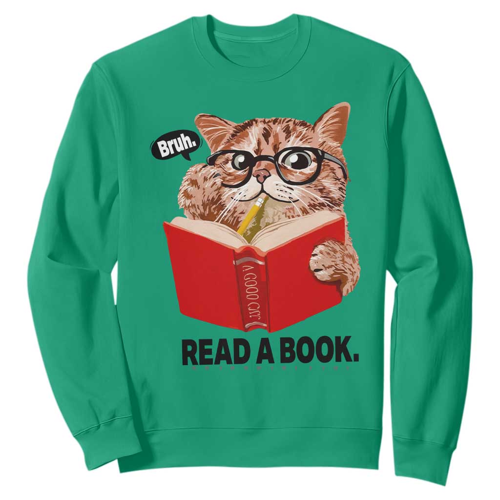 Funny Cat Reading Sweatshirt Book Lover TS14 Irish Green Print Your Wear