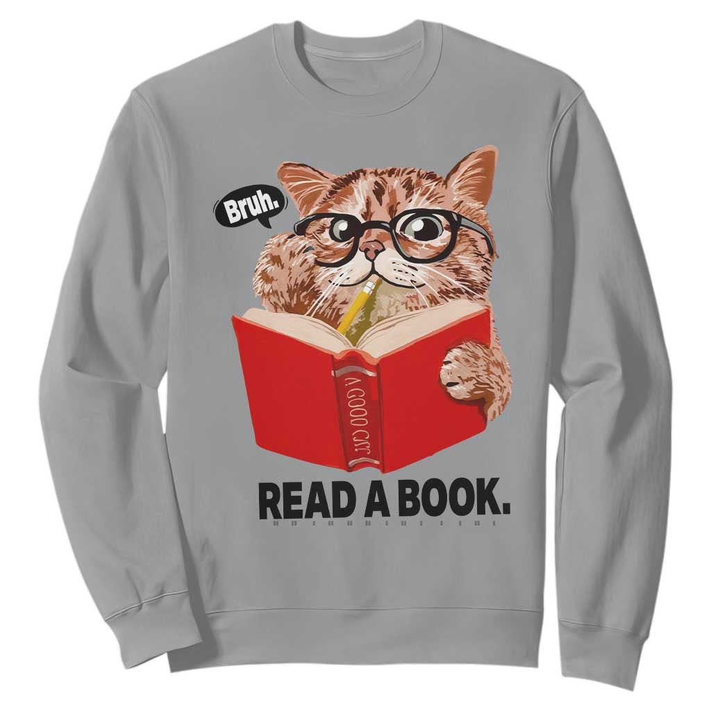 Funny Cat Reading Sweatshirt Book Lover TS14 Sport Gray Print Your Wear