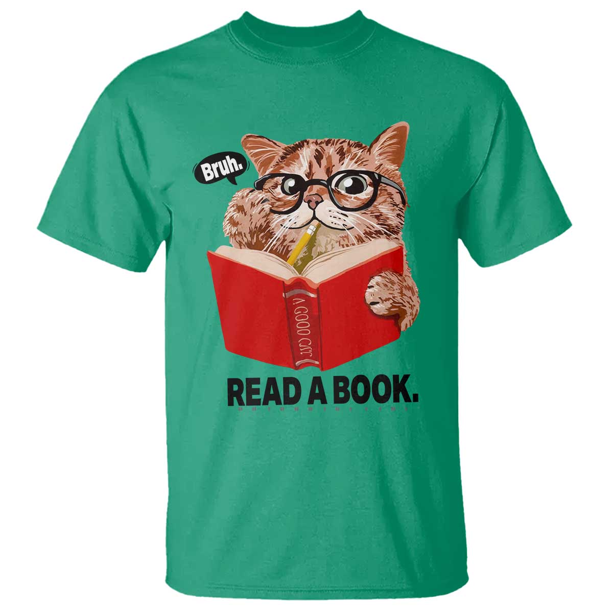 Funny Cat Reading T Shirt Book Lover TS14 Irish Green Print Your Wear