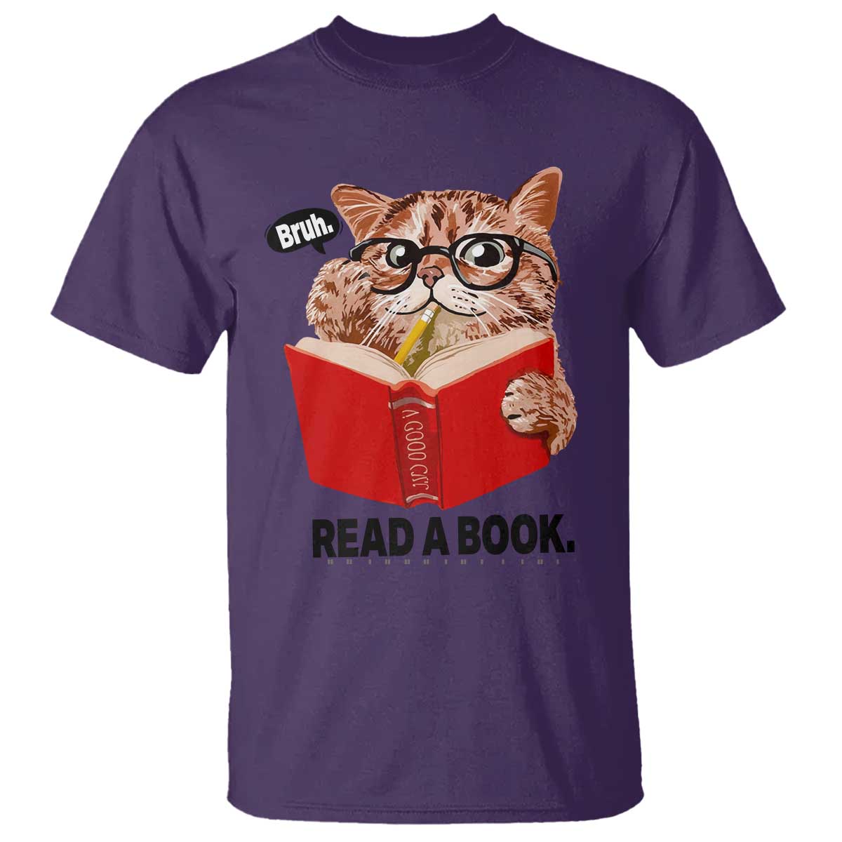 Funny Cat Reading T Shirt Book Lover TS14 Purple Print Your Wear