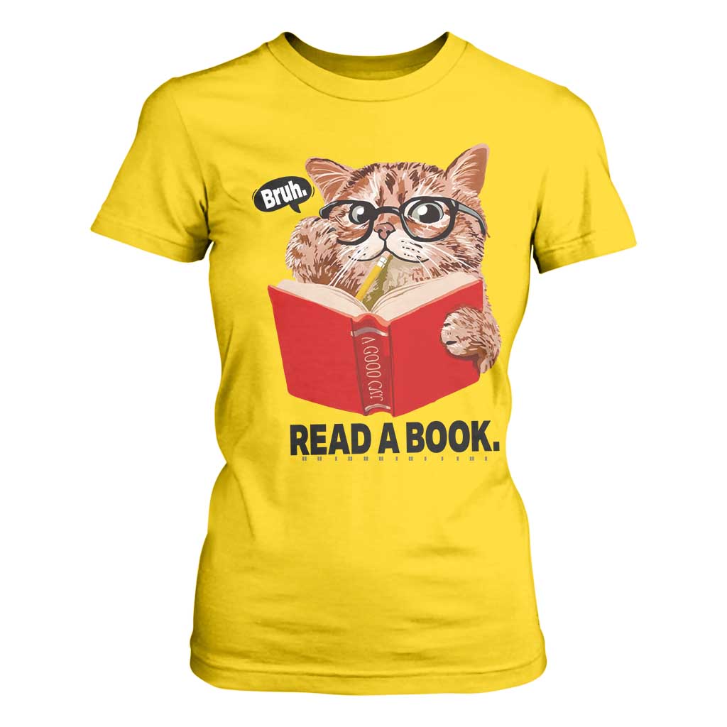 Funny Cat Reading T Shirt For Women Book Lover - Print Your Wear