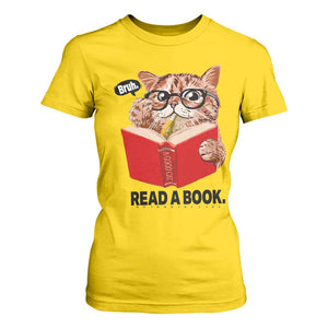 Funny Cat Reading T Shirt For Women Book Lover - Print Your Wear