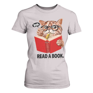 Funny Cat Reading T Shirt For Women Book Lover - Print Your Wear