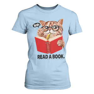 Funny Cat Reading T Shirt For Women Book Lover TS14 Light Blue Print Your Wear