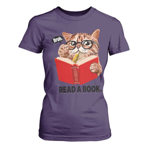 Funny Cat Reading T Shirt For Women Book Lover TS14 Purple Print Your Wear