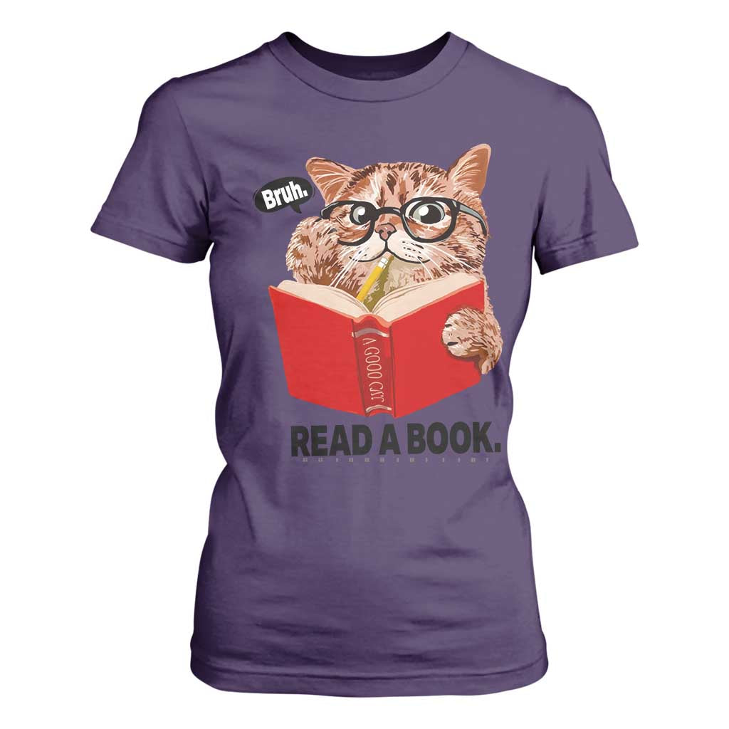 Funny Cat Reading T Shirt For Women Book Lover - Print Your Wear