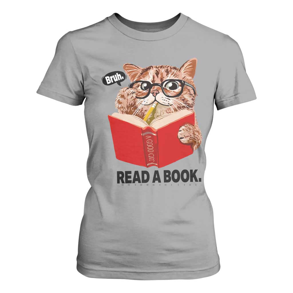 Funny Cat Reading T Shirt For Women Book Lover TS14 Sport Gray Print Your Wear