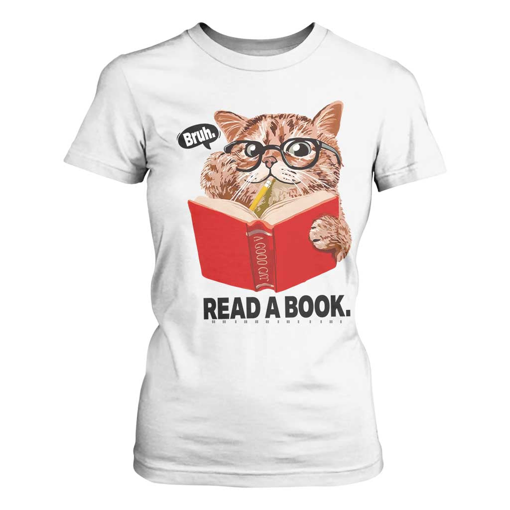 Funny Cat Reading T Shirt For Women Book Lover TS14 White Print Your Wear
