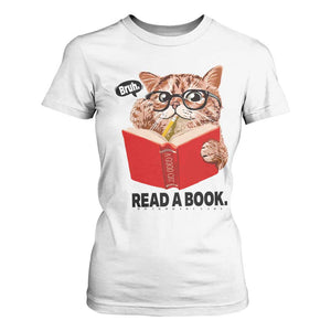 Funny Cat Reading T Shirt For Women Book Lover TS14 White Print Your Wear