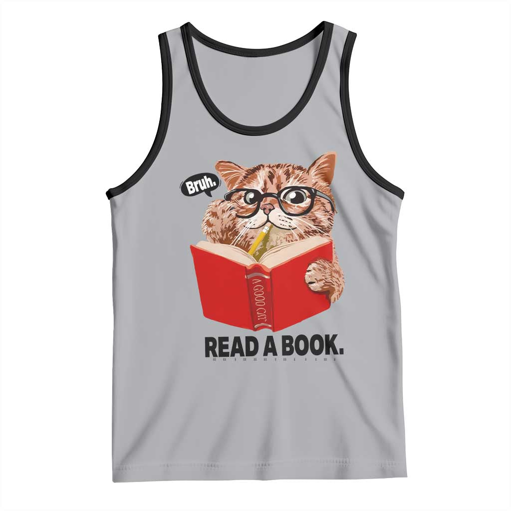 Funny Cat Reading Tank Top Book Lover TS14 Athletic Heather Black Print Your Wear