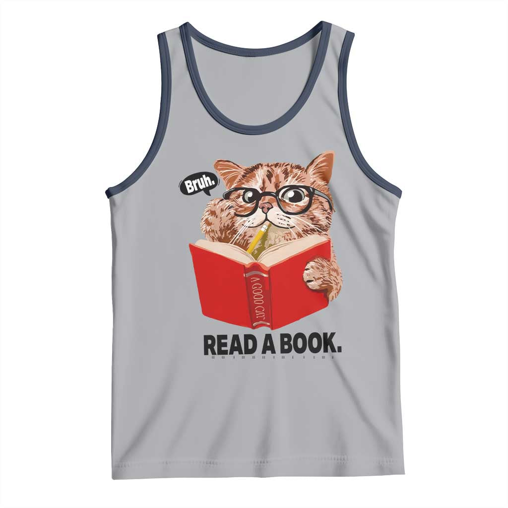 Funny Cat Reading Tank Top Book Lover TS14 Athletic Heather Navy Print Your Wear
