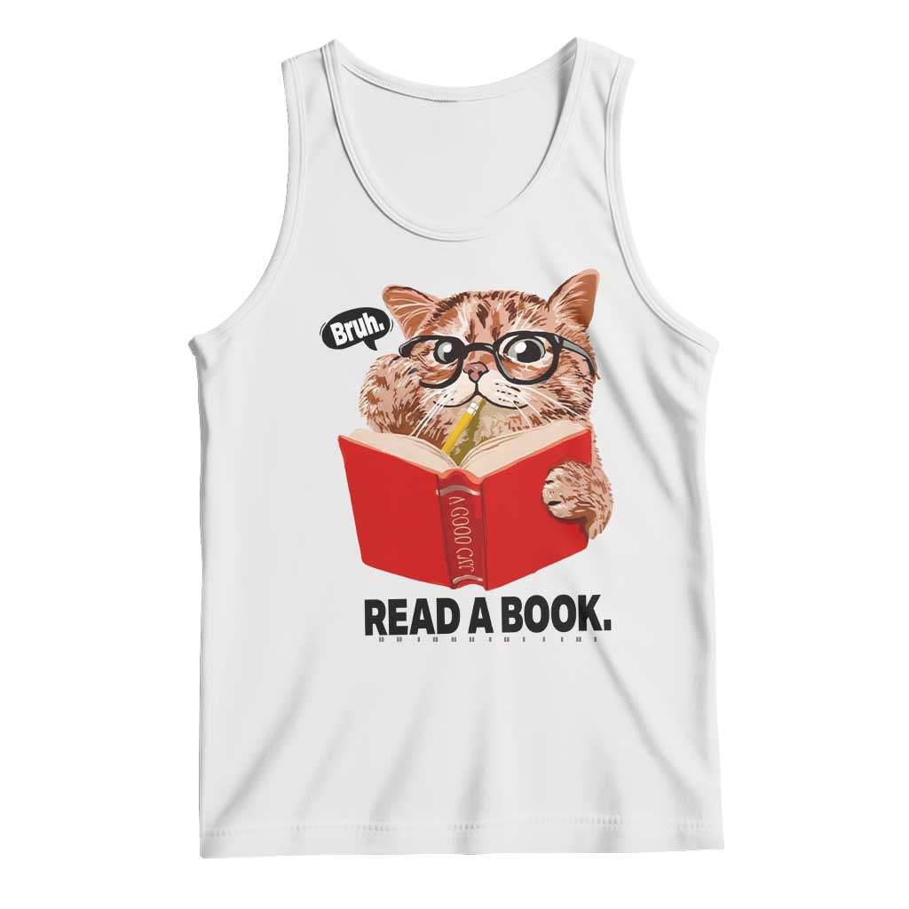 Funny Cat Reading Tank Top Book Lover TS14 White Print Your Wear