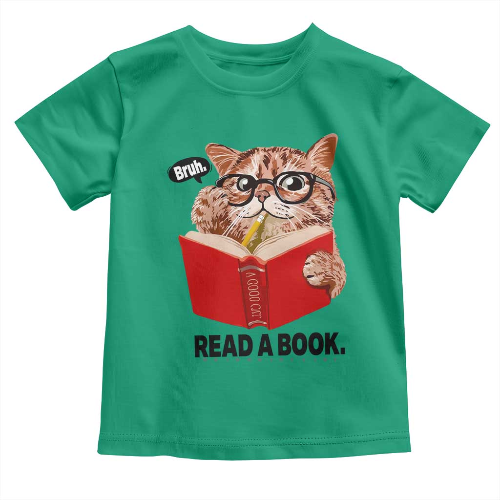 Funny Cat Reading Toddler T Shirt Book Lover TS14 Irish Green Print Your Wear