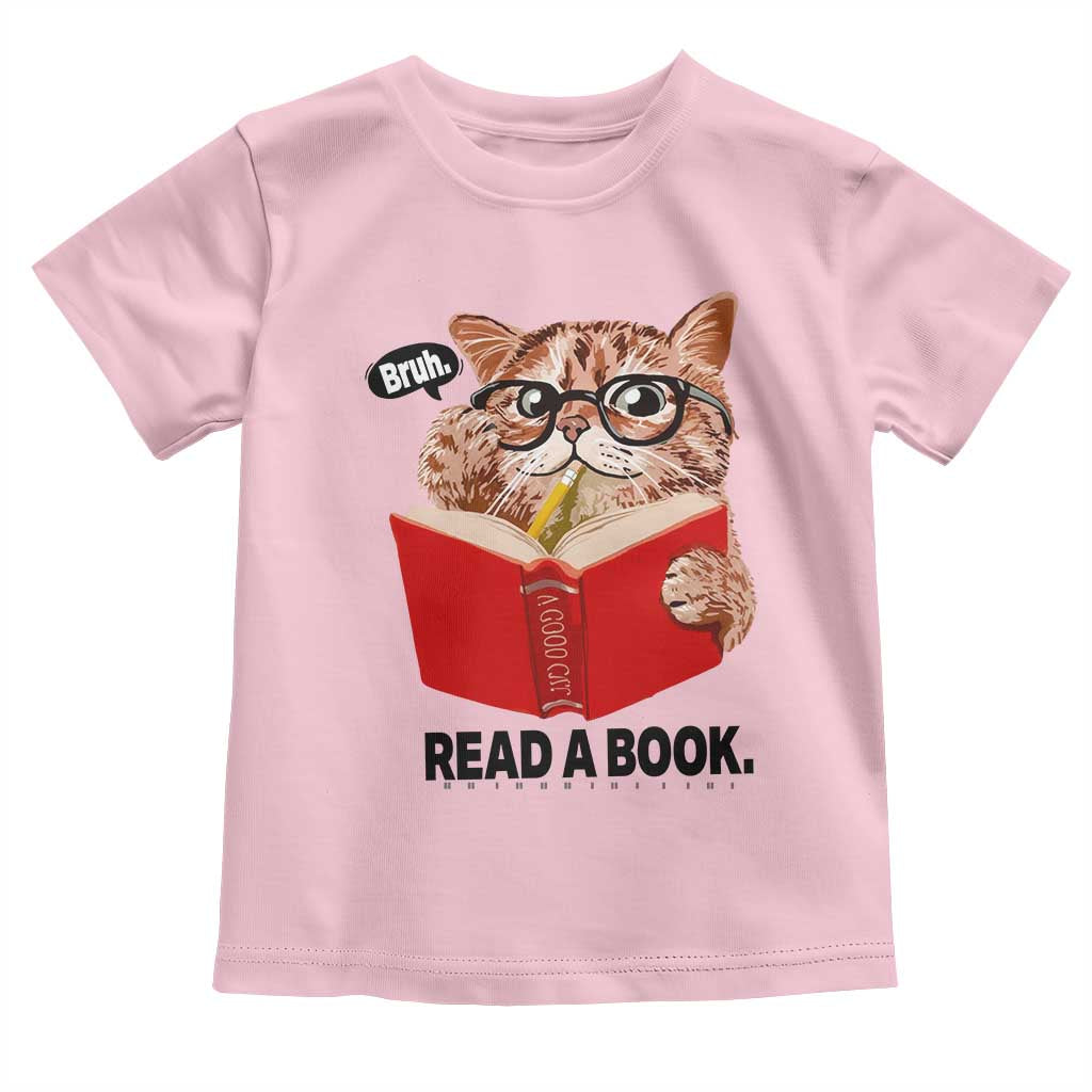Funny Cat Reading Toddler T Shirt Book Lover TS14 Light Pink Print Your Wear