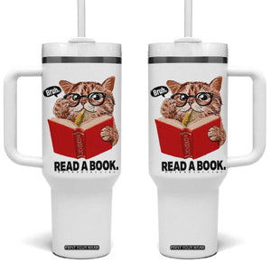 Funny Cat Reading Tumbler With Handle Book Lover TS14 One Size: 40 oz White Print Your Wear