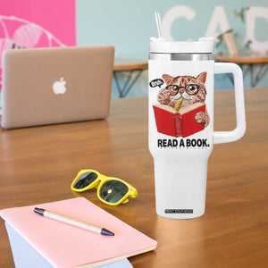 Funny Cat Reading Tumbler With Handle Book Lover TS14 Print Your Wear