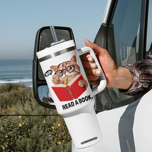 Funny Cat Reading Tumbler With Handle Book Lover TS14 Print Your Wear
