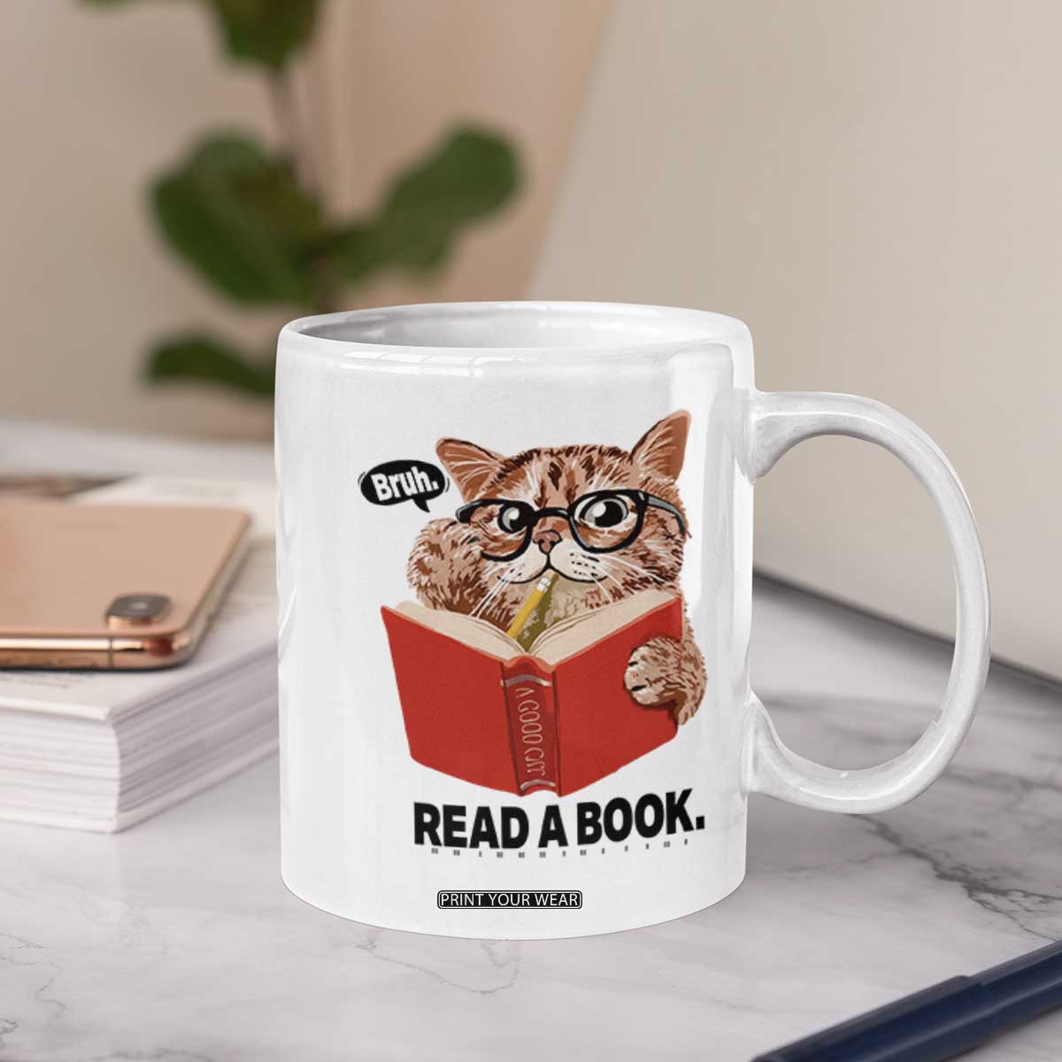 Funny Cat Reading Coffee Mug Book Lover TS14 Print Your Wear