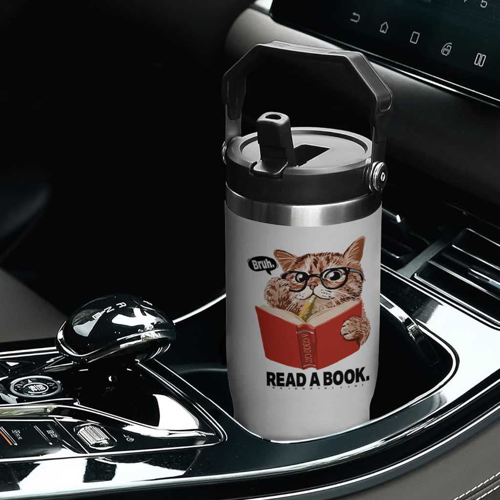 Funny Cat Reading Flip Straw Tumbler Book Lover TS14 Print Your Wear