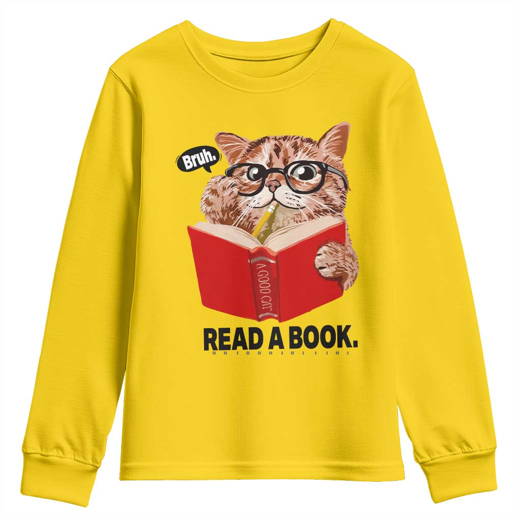 Funny Cat Reading Youth Sweatshirt Book Lover TS14 Daisy Print Your Wear